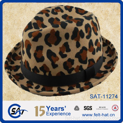 beautiful leopard printed feodra hat,100% pure wool